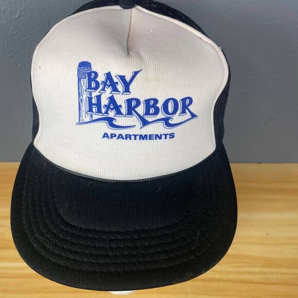 Bay Harbor Trucker Hat Unisex One Size Black White Snapback Cap Outdoor Casual - Picture 2 of 8